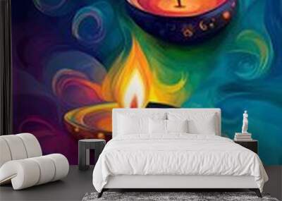 Abstract colorful backdrop with Diwali items Wall mural