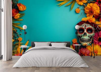 Ample blank space around Day of the Dead elements Wall mural