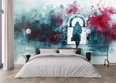 Artistic watercolor depiction of digital protection. Wall mural