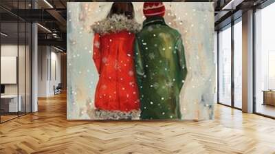 Back view of a couple under a mistletoe. Wall mural