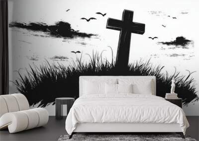 Black and white poster design with a war memorial cross and a bold Armistice message. Wall mural