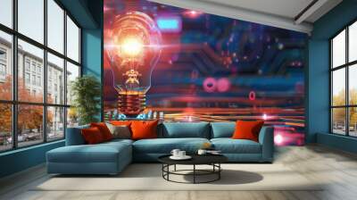 Business innovation with light bulb and circuit lines. Wall mural