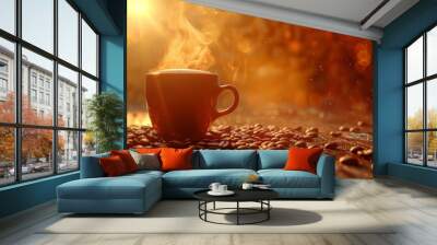 Coffee break concept with a hot cup of coffee and plenty of room for text Wall mural