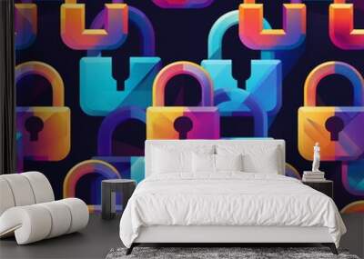 Colorful pattern highlighting cyber security. Wall mural