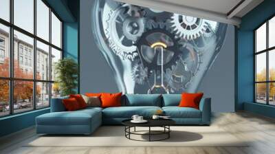 Conceptual design of success shown as a lightbulb with gears inside. Wall mural