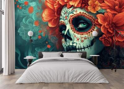 Creative Day of the Dead illustration featuring surreal Wall mural