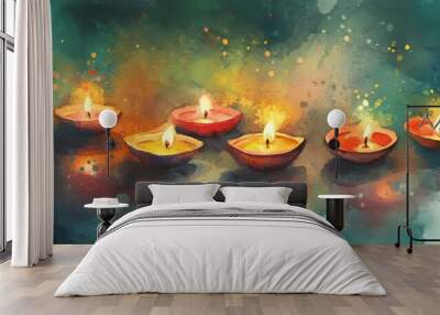 Diwali diyas in a watercolor painting style Wall mural