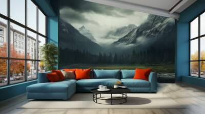 Dramatic and moody mountain scenery Wall mural