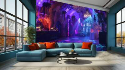 Enigmatic party ambiance with surrealistic lighting and mysterious shadows Wall mural