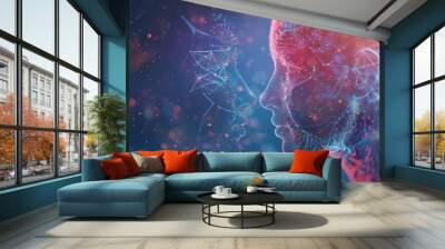 Futuristic Digital Art of Two Human Faces with Abstract Geometric Patterns Wall mural