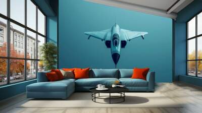 Jet aircraft with a minimal blue background. Wall mural