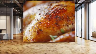 Macro shot of a roasted turkey with crispy, golden-brown skin. Wall mural