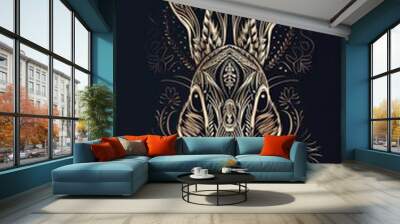 Rabbit head with intricate tribal patterns in copy space. Wall mural