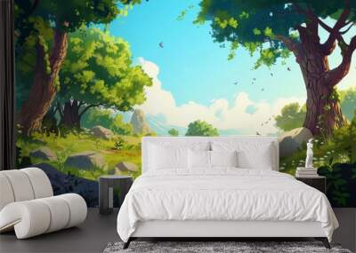 Realistic cartoon design with meticulously hand-drawn background. Wall mural