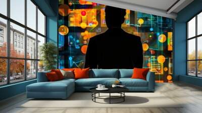 Silhouette of marketing data visualization tools. Wall mural