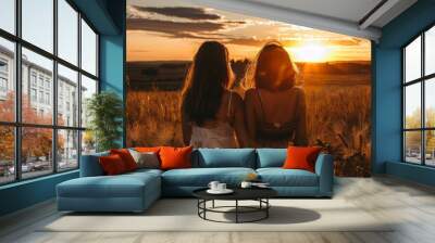 Sisters enjoying a sunset together Wall mural