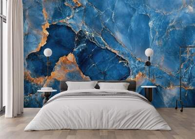 Abstract Blue Marble Texture with Golden Veins Wall mural