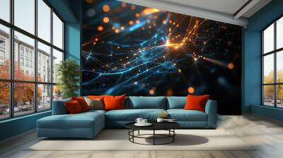 Abstract Light Waves with Orange and Blue Highlights Wall mural