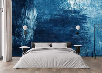 Azure Depths: Abstract blue paint evokes the depths of the ocean, a textured and moody backdrop for creative exploration. Wall mural