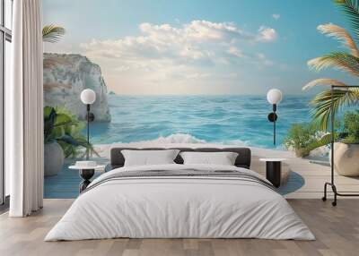 Beach summer decoration Wooden product display podium for presentation Wall mural