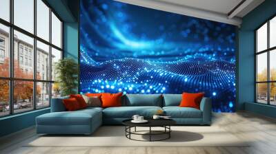 blue background with a digital matrix of light blue dots Wall mural