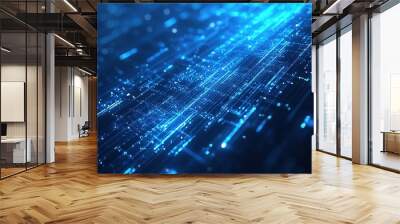 Digital River of Data: A mesmerizing flow of glowing blue data streams through a dark digital landscape, illustrating the power and speed of modern technology.   Wall mural