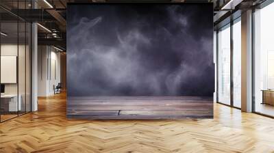 empty wood floor with smoke background Wall mural