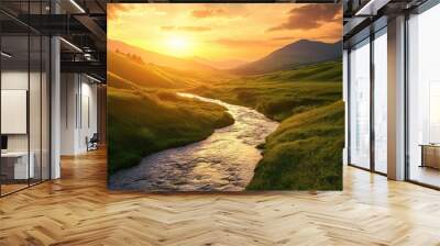 Golden Hour River Valley  Wall mural