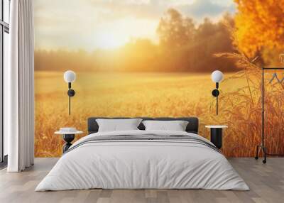 Golden Sunrise Over Serene Wheat Field Wall mural