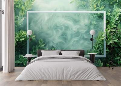 Green abstract texture with white frame, natural background Wall mural