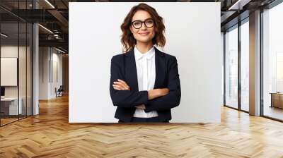 portrait of a smiling businesswoman standing on white background Wall mural