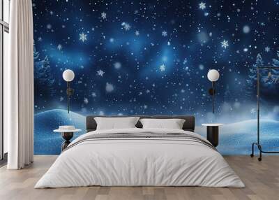 Serene Winter Night with Falling Snowflakes Wall mural