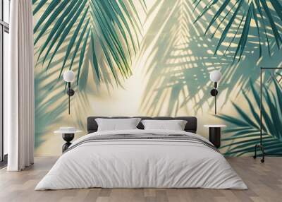 Tropical palm leaf shadow. Summer beach sand fashion background concept for travel vacation or ecological green cosmetics design Wall mural