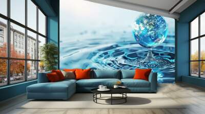 World Water Day concept with world in clean water drop on and fresh blue water ripples design Wall mural