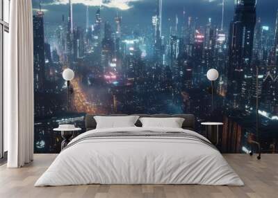 futuristic town modern cyber cityscape background unknown world Wall mural