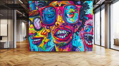 Vibrant Expressionist Portrait of a Quirky Character Humorous Digital Art in Bold Colors colorful background Wall mural