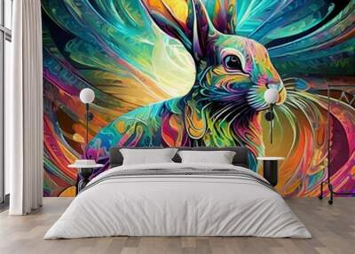 Abstract whimsical colorful bunny rabbit Wall mural