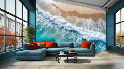 Beautiful shoreline with aqua blue sea water on the sand Wall mural