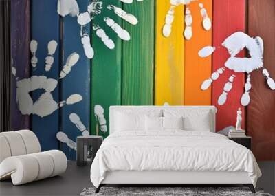 Colorful rainbow color paint handprints Wall mural