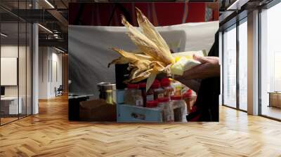 Fresh Corn on cob served hot at food truck festival Wall mural