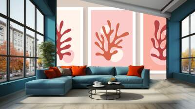 Abstract coral posters. Contemporary organic shapes minimalist in Matisse style, graphic vector illustration Wall mural