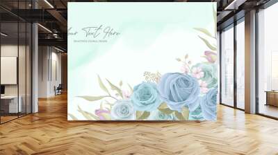 Beautiful flower frame with blue rose decoration Wall mural