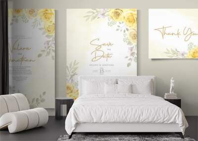 Beautiful yellow floral wedding invitation card design Wall mural