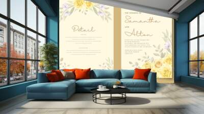 Beautiful yellow floral wedding invitation card design Wall mural