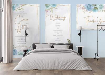 Elegant wedding card design with blue flowers Wall mural