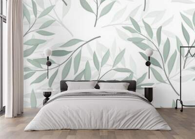 Hand drawn eucalyptus leaves seamless pattern Wall mural