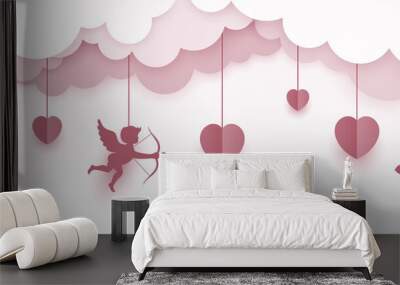 Happy Valentine's Day banner in paper art style Wall mural