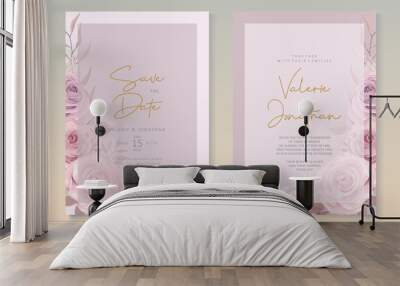 Soft pink roses wedding invitation card design Wall mural