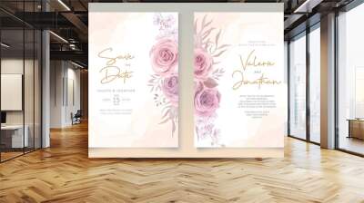 Soft pink roses wedding invitation card design Wall mural