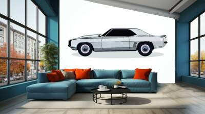 detailed body and rims of a flat colored car cartoon vector illustration Wall mural